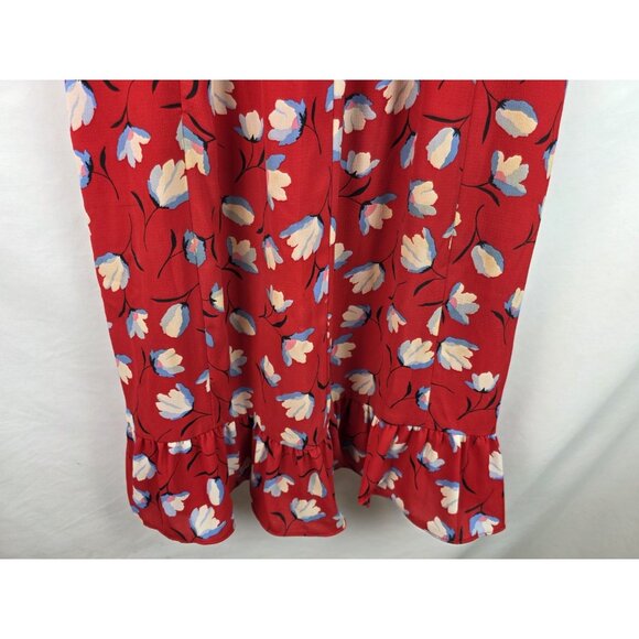 Talbots Dress Women's Size 10 Red Blue Floral Short Sleeves V-Neck Dress - Picture 5 of 11